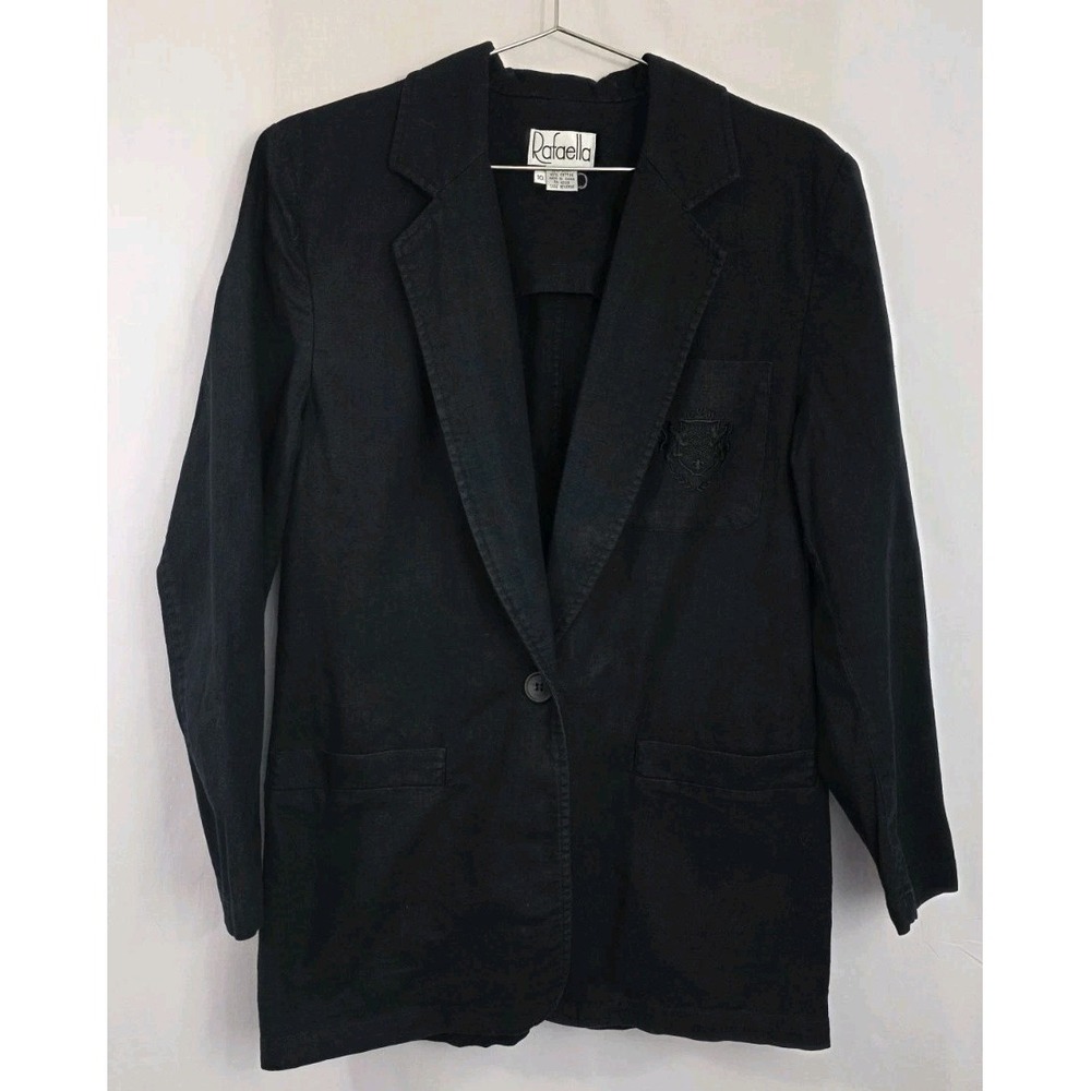 Rafaella Vintage Linen Blend CREST BLAZER Black Academia Oversized Womens 10
